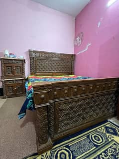 King Size Bed with 2 side tables and Almirah, Dressing and divider.