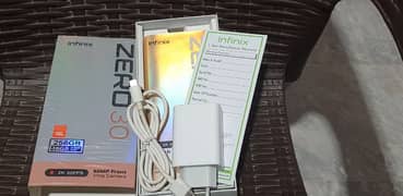 Infinix Zero 30 Edge with box,charger,warranty card,and data cable.