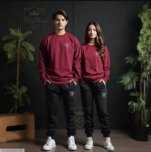 2 Pcs Unisex Fleece Plain Tracksuit (03273712764) 0