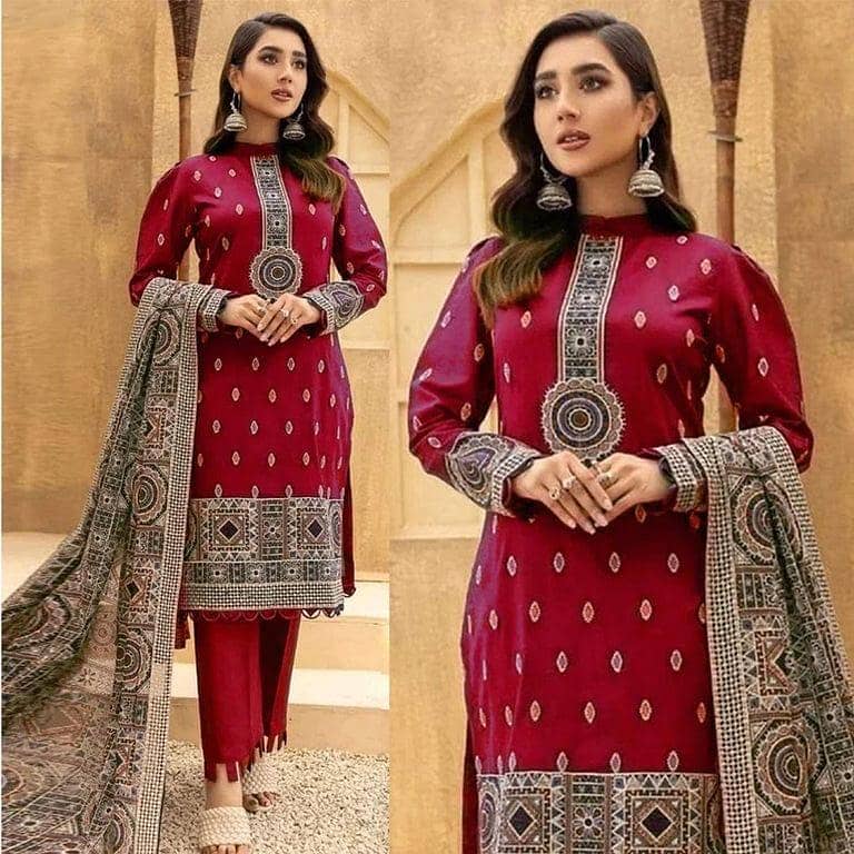 3Pcs Women Unstitched Dhanak Embroidered Suit Cash On Delivery 0