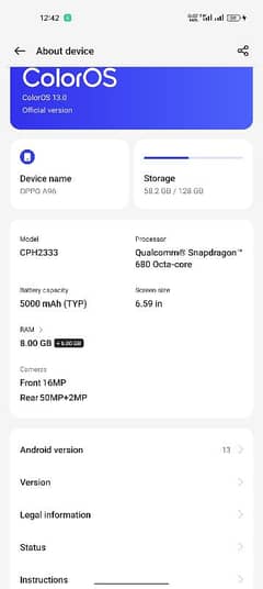 Oppo a96 8+8 128gb