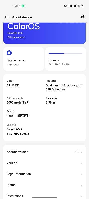 Oppo a96 8+8 128gb 0