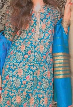 3 piece branded suit kesariya