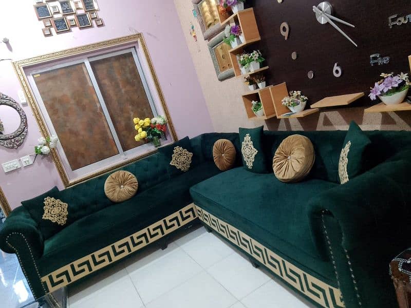 L shaped Sofa Set for Sale (in dark Green color) 1