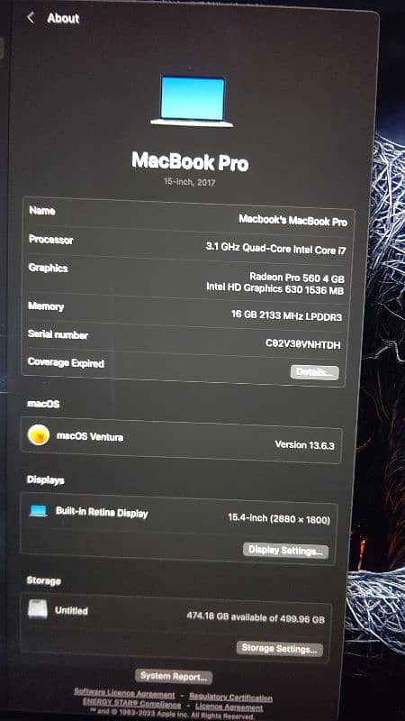 Macbook pro 2017 (15 inch display) 4 gb graphic card laptop macbook 17 2