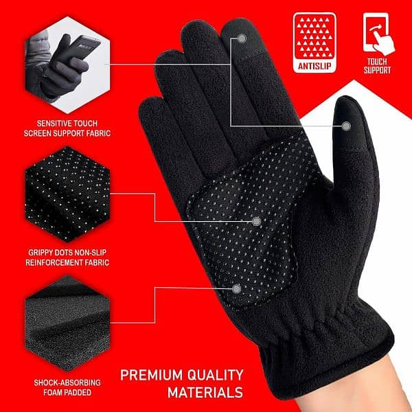 fleece plain leather gloves 5