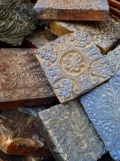 old vintage wooden stamps for textile printing