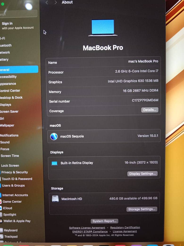 MacBook pro 2019-16"inch 8