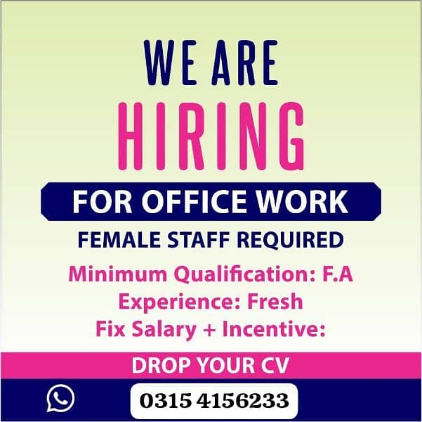 Need a female staff for office work 0