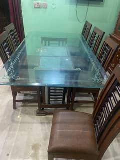 Double Glass Top Dining Table with 6 chairs elegant design