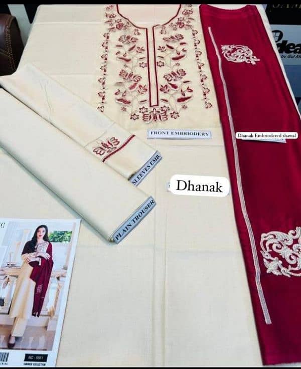 3 pc dhanak unstitched embroidered suit 0