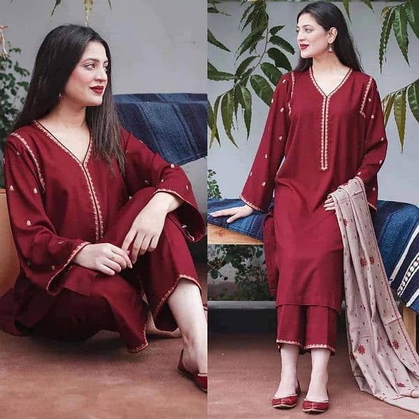 3 pc dhanak unstitched embroidered suit 4