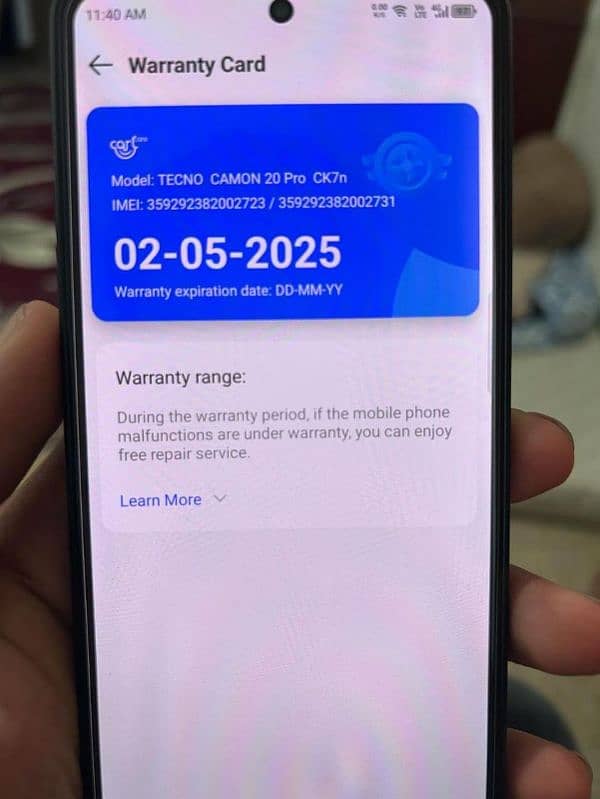 tenco camon20 pro in warenty 7