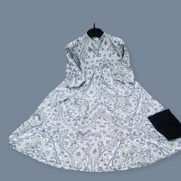 2 Pcs Women's Stitched Cambric Printed Frock 10