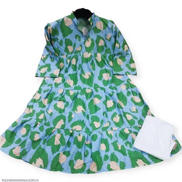 2 Pcs Women's Stitched Cambric Printed Frock 14