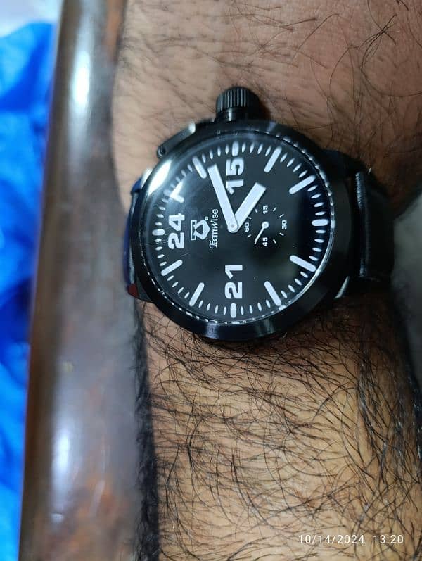 Large Size Black Stainless-steel Teamwise side second watch in 6500 1