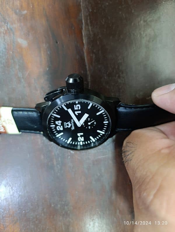 Large Size Black Stainless-steel Teamwise side second watch in 6500 6