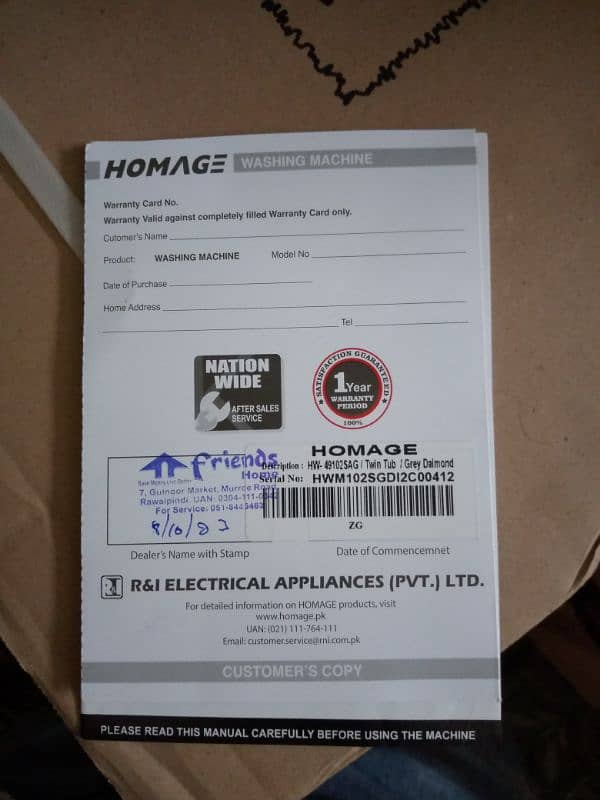 homage washing machine hw-49102 sag 2