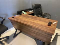 Brown L-Shaped Office Table with Chair