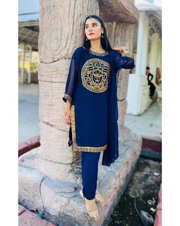 women chiffon stitched plain suit 2