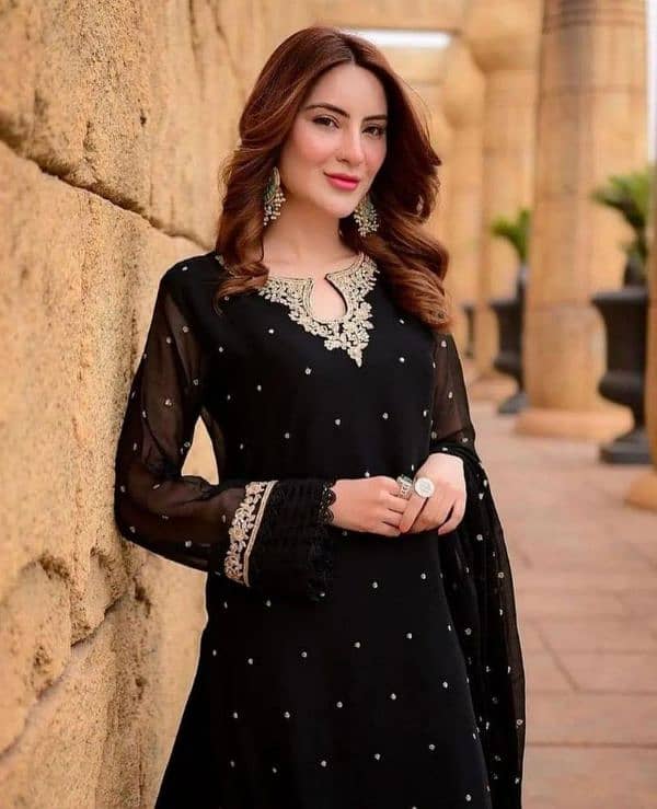 women stitched chiffon embroidered suit 2