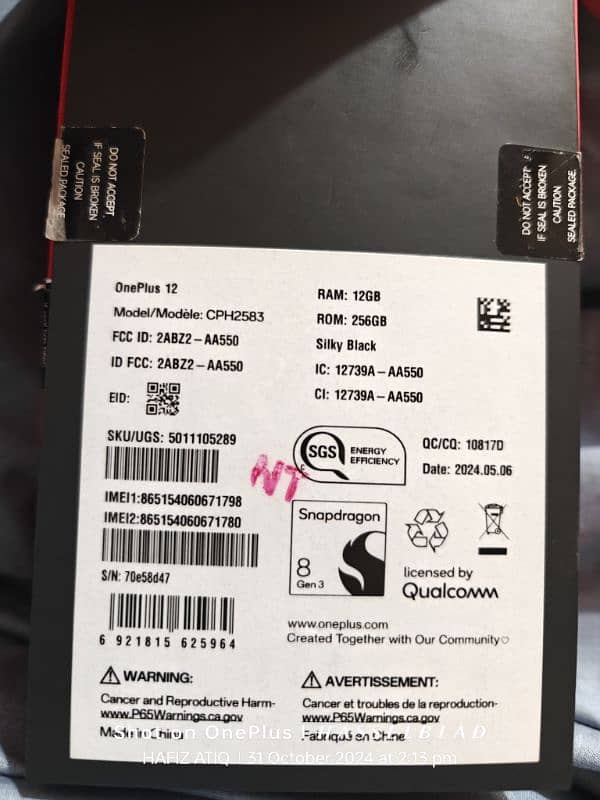 OnePlus 12 pro 12 256 box charger 1