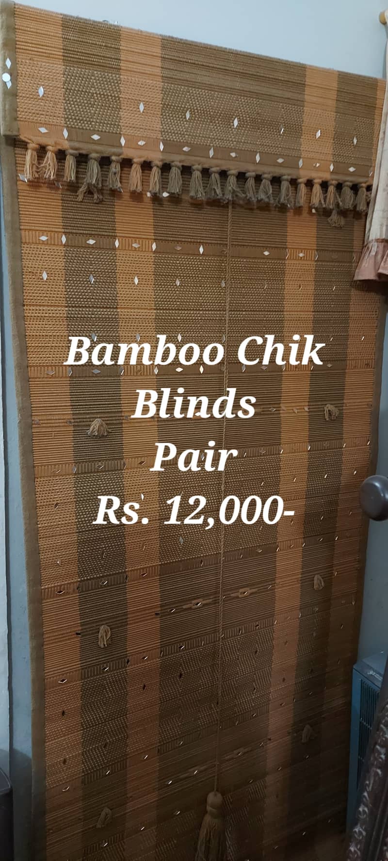 Fancy Curtains & Traditional Bamboo Chick Blinds (Pair) for sale 1