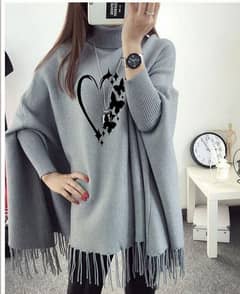 women polyester heart printed poncho cape shawl