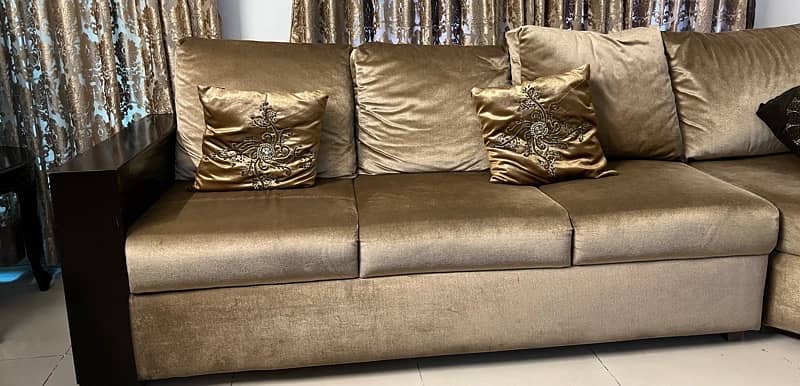 L shaped 7 seater sofa goldenish brown colour 2