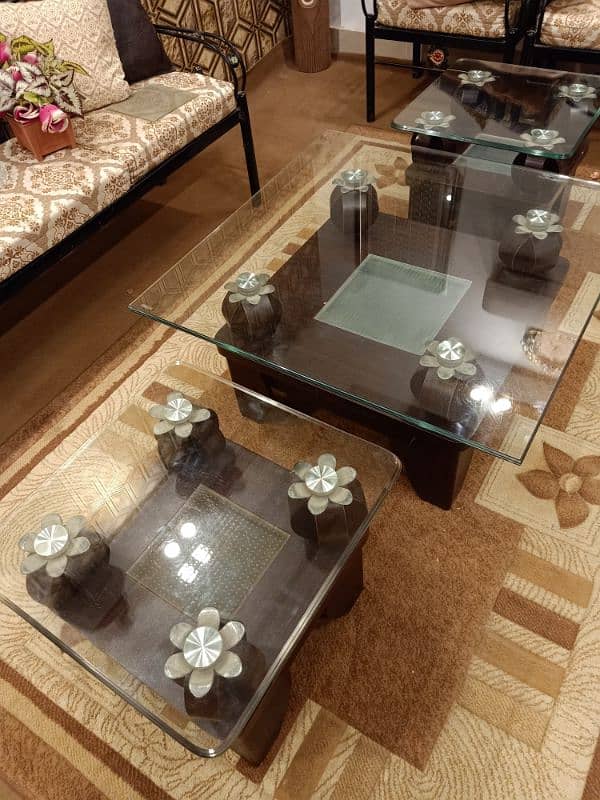 1 Center Table 2 Side Tables Wooden Glass for Living Room dining room 1