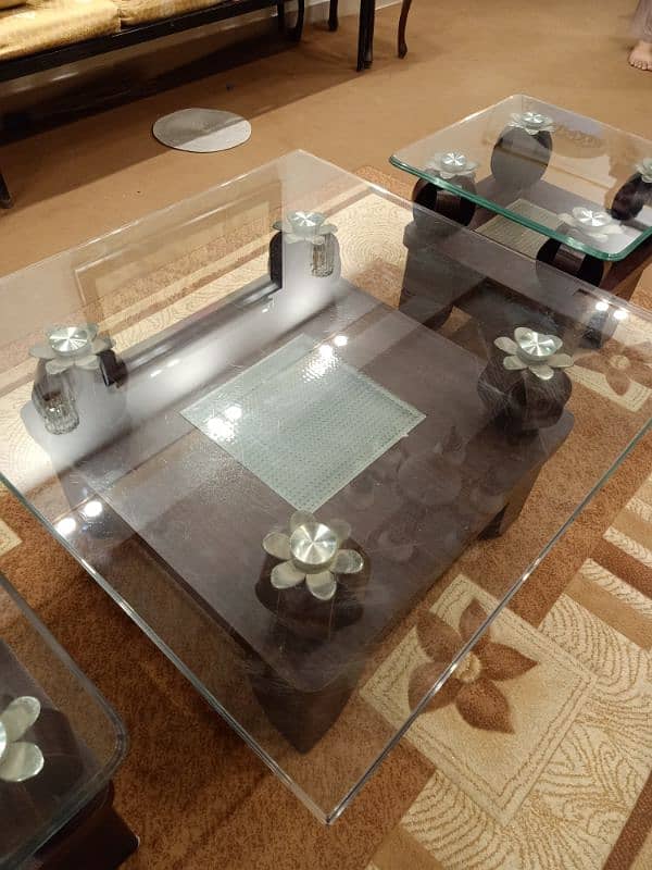 1 Center Table 2 Side Tables Wooden Glass for Living Room dining room 3