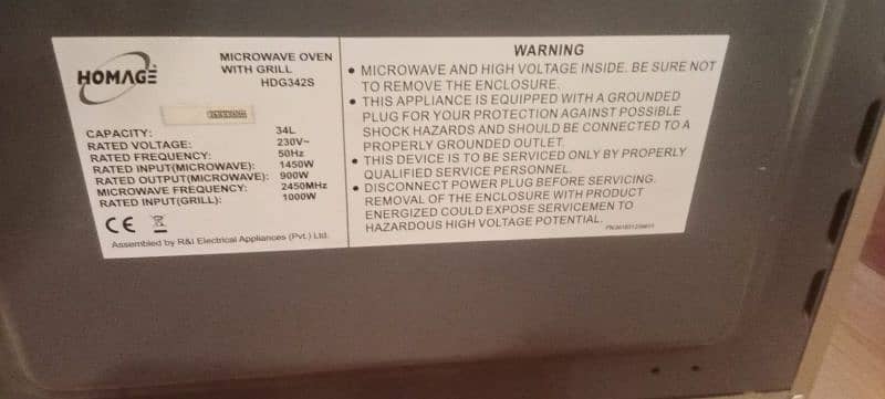 homage very good condition microwave oven 6