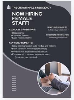 Crown mall is hiring female staff