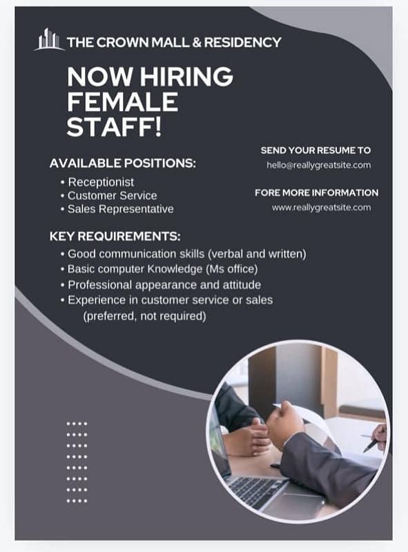 Crown mall is hiring female staff 0