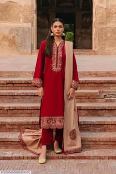 3 pcs Woman's Unstiched Dhanak Embroidered suit