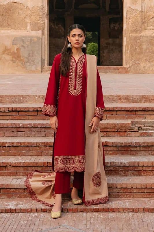 3 pcs Woman's Unstiched Dhanak Embroidered suit 2