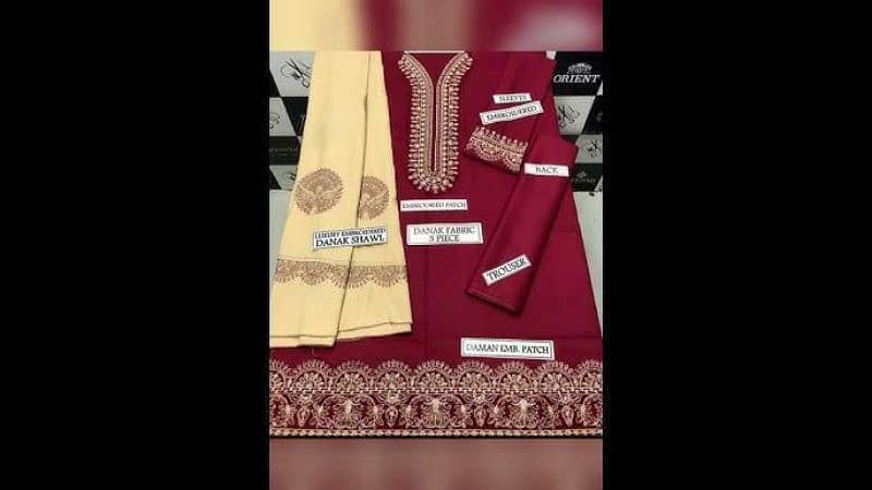 3 pcs Woman's Unstiched Dhanak Embroidered suit 3