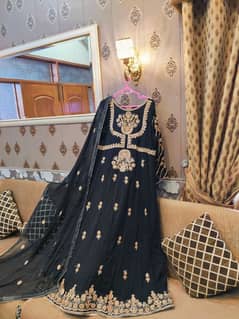 3pc Heavy Fancy Embroidery Long Frock with fancy back neck