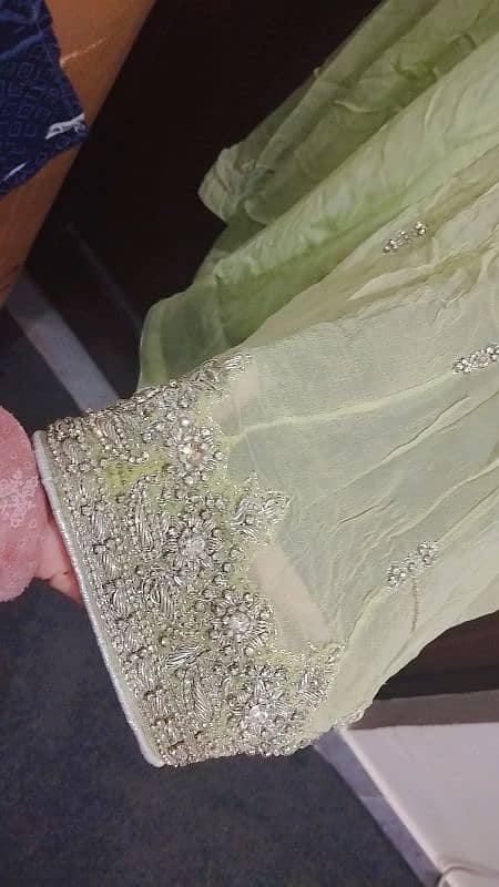 pista green frock with dabkaa work 0