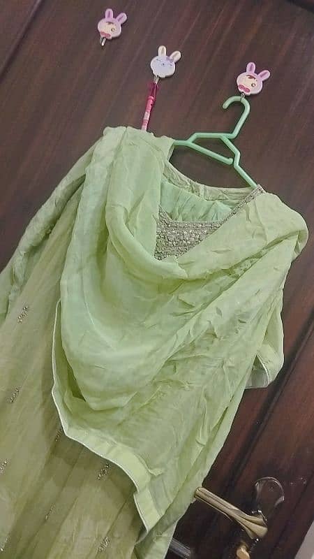 pista green frock with dabkaa work 1