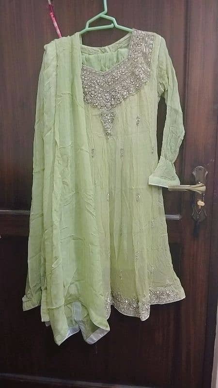 pista green frock with dabkaa work 3