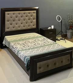 pure wood single bed with side table heavy weight