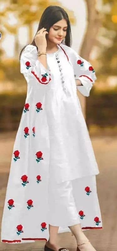 3 pcs Woman's stitched coton silk embroidered Gown siut 0