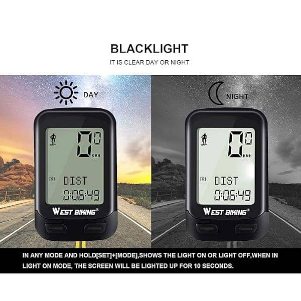 bike computer wireless waterproof bicycle odometer speedometer light 6