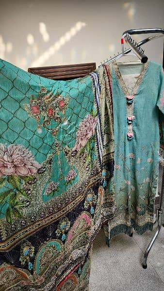 Maria B 3 piece Lawn Suit with Silk Dupatta 1