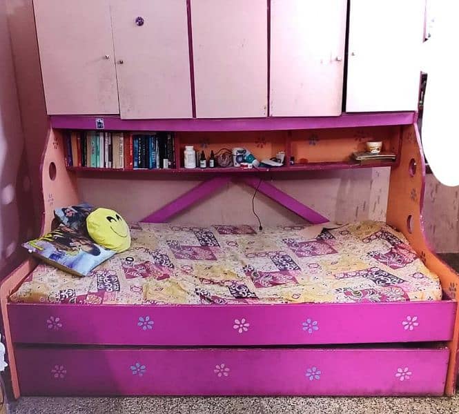 SLIDING BED SET WITH CUPBOARD FOR CHILDREN 1