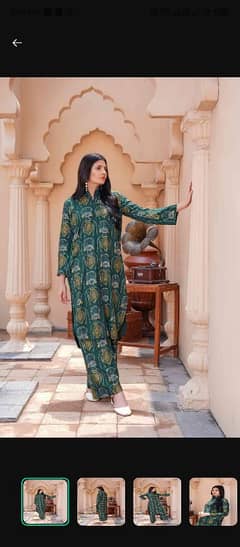 2 Pcs Women's Stitched Linen Printed Long Shirt And Trouser