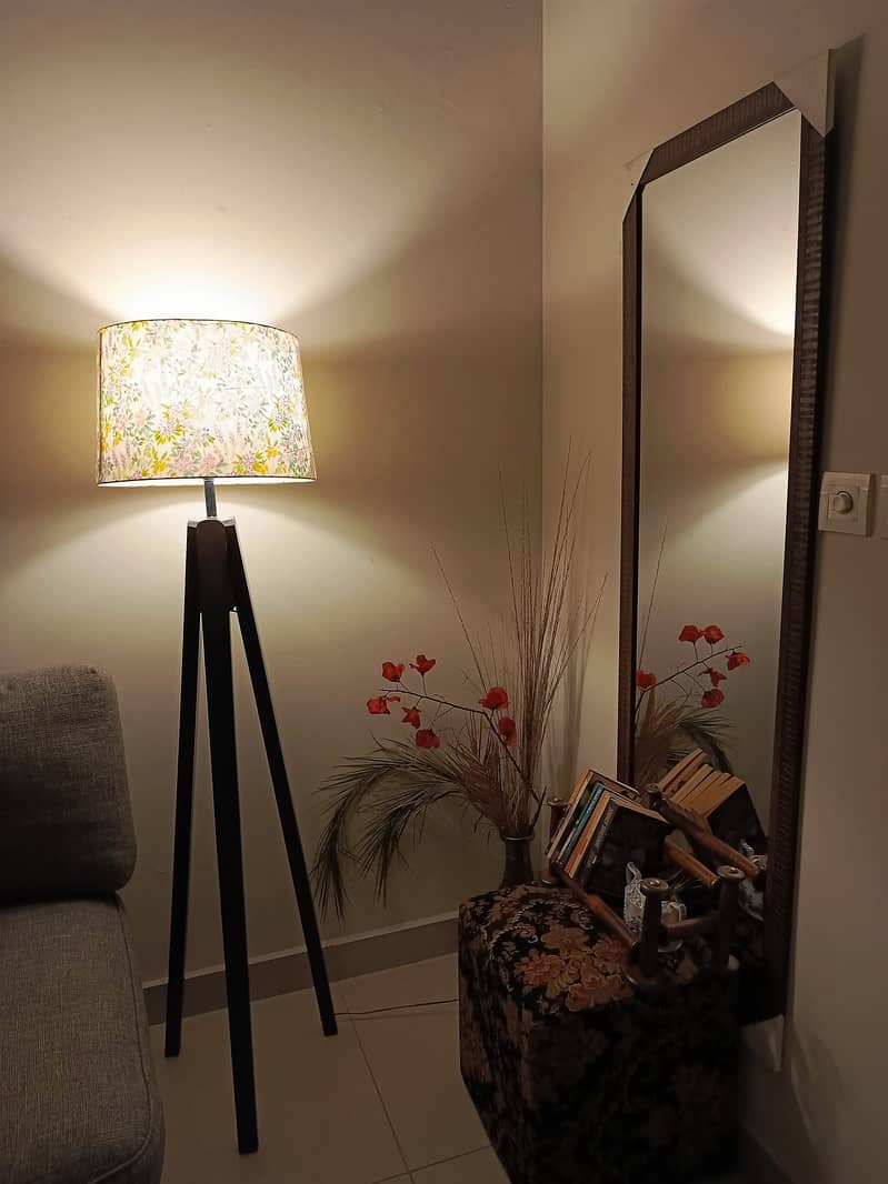 Brand New Standing Tripod Lamp for Sale with Beautiful Floral Shade 0