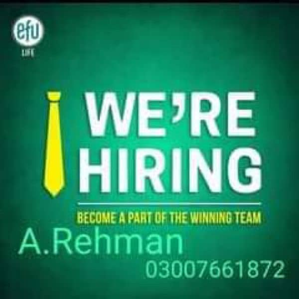 WhatsApp send me CV 03334705176 . EFU Life office. . EFU female job 2