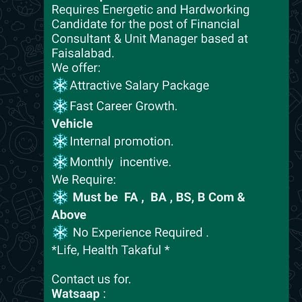 WhatsApp send me CV 03334705176 . EFU Life office. . EFU female job 16